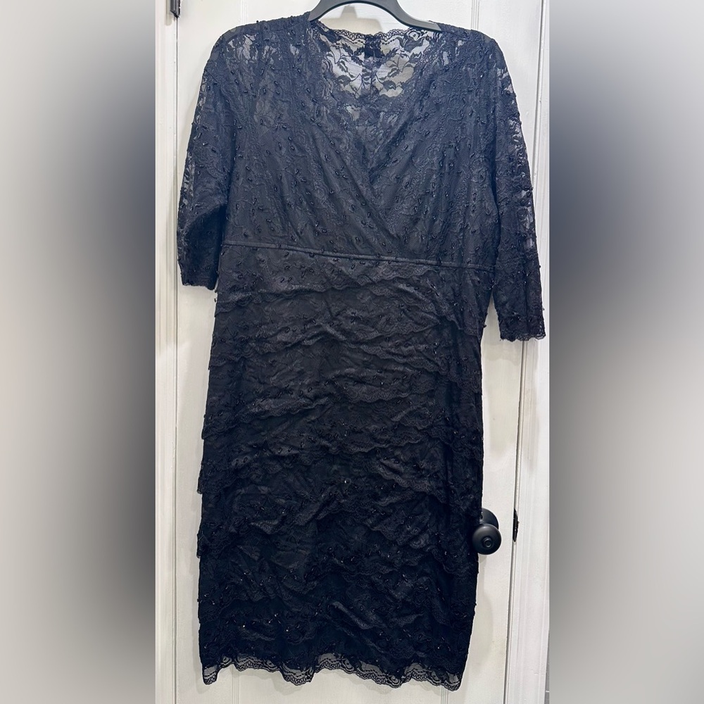 Marina 16W Black Crescent Lace Dress Criss Cross Cocktail Dress